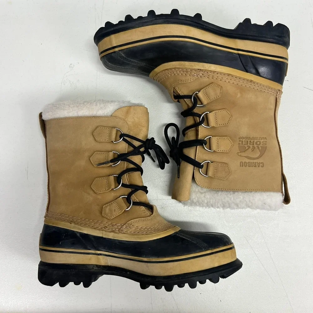 Sorel Caribou II Mens Waterproof Winter Snow Boots Size 7 Tan Black NM1000-281